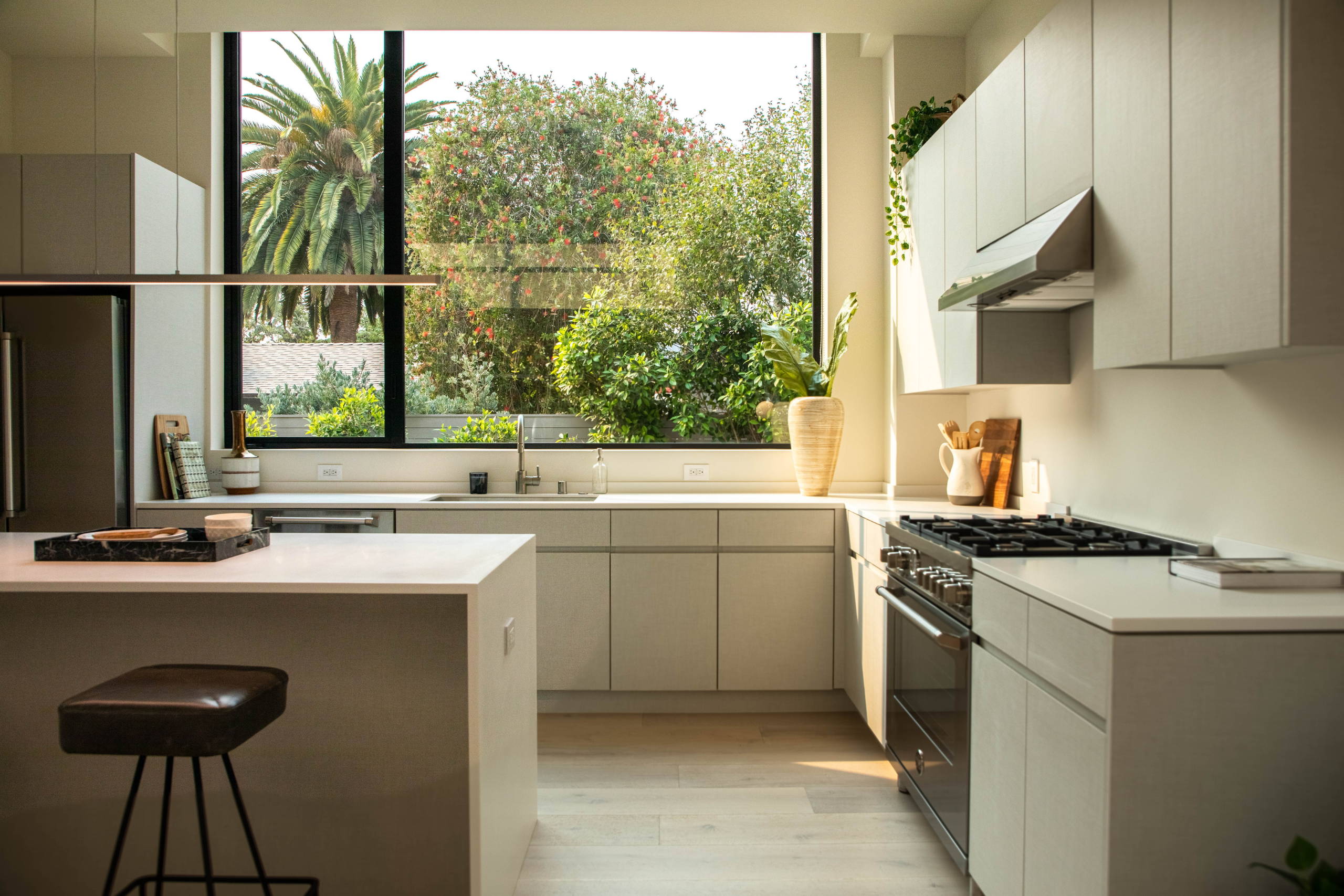 Modern, neutral toned kitchen. 